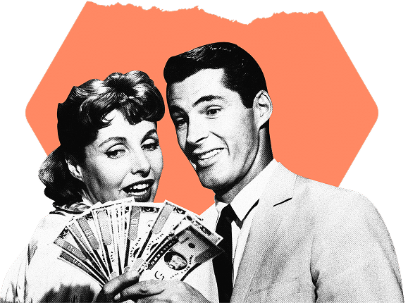 man and woman with money